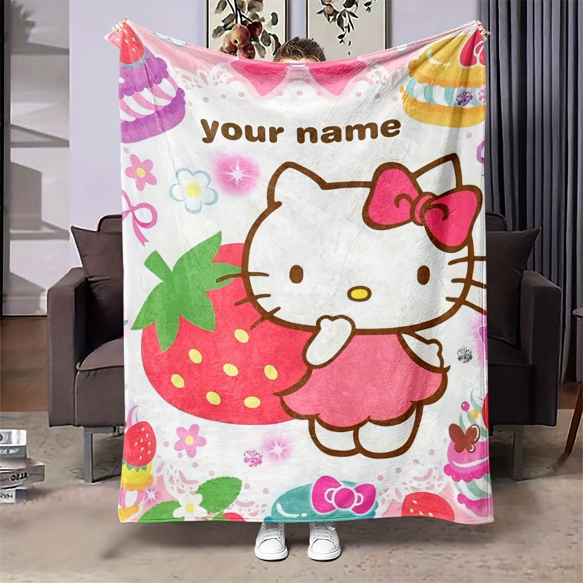 Decorate your space with this adorable Cartoon Hello Kitty Customized Blanket! Made from soft and cozy flannel, this blanket is perfect for keeping you warm and comfortable in any season. It's also a great gift idea for Hello Kitty fans. Add a touch of