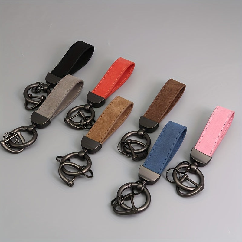 Men's Hardware Anti-Loss Suede Car Key Chain with PU Leather, the Perfect Valentine's Day Gift