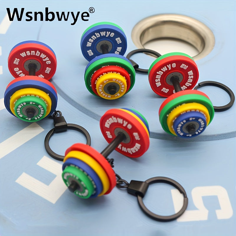 Get yourself the trendy Wsnbwye Sporty Rubber Barbell Keychain! This colorful dumbbell keyring is perfect for anyone, made of PVC material with a non-plated and PU coated finish. It's non-braided and creatively designed as a fitness accessory, featuring