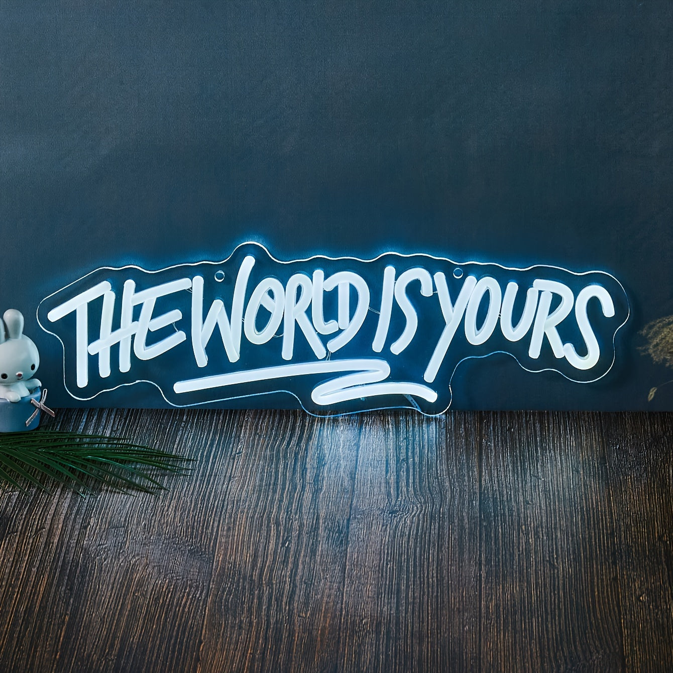 World Is Yours" Neon Sign in white LED, USB powered for home and game room decor, perfect party gift.