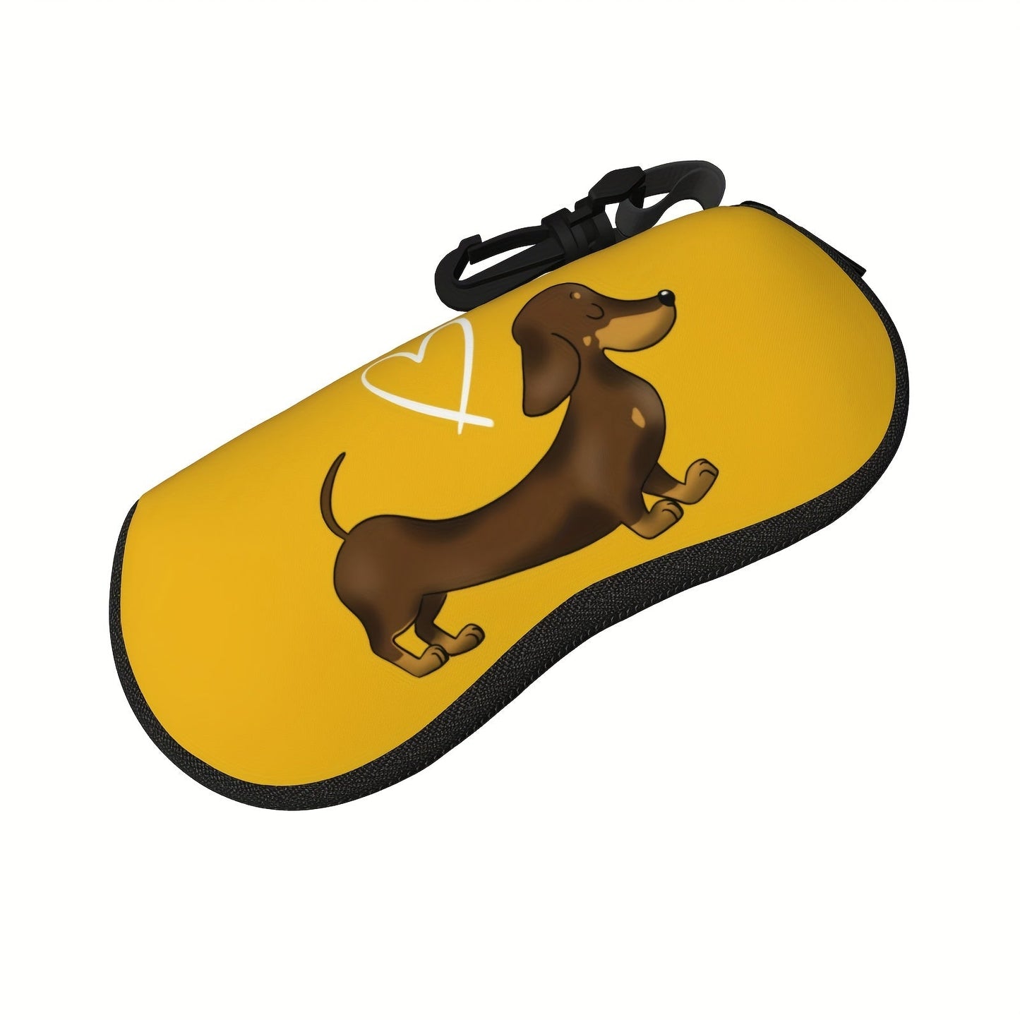 Soft Neoprene Glasses Case with Dachshund Love Print - Stylish and Portable Eyewear Holder for Men and Women, Perfect for Travel and Sports