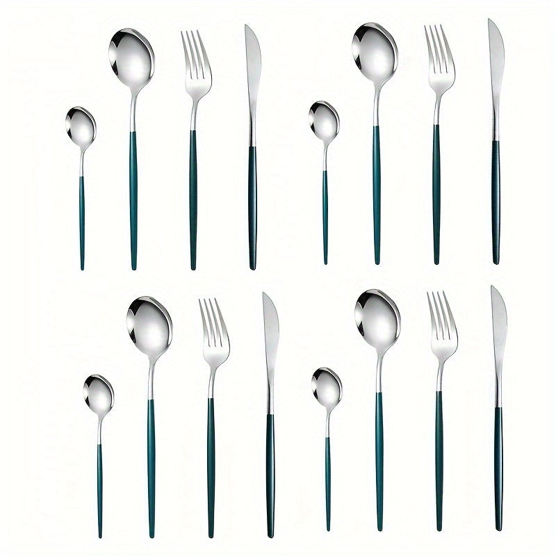 16-piece Stainless Steel Portuguese Cutlery Set for Steak, Dining, and Desserts, ideal for hotels, restaurants, birthdays, festivals, and anniversaries.