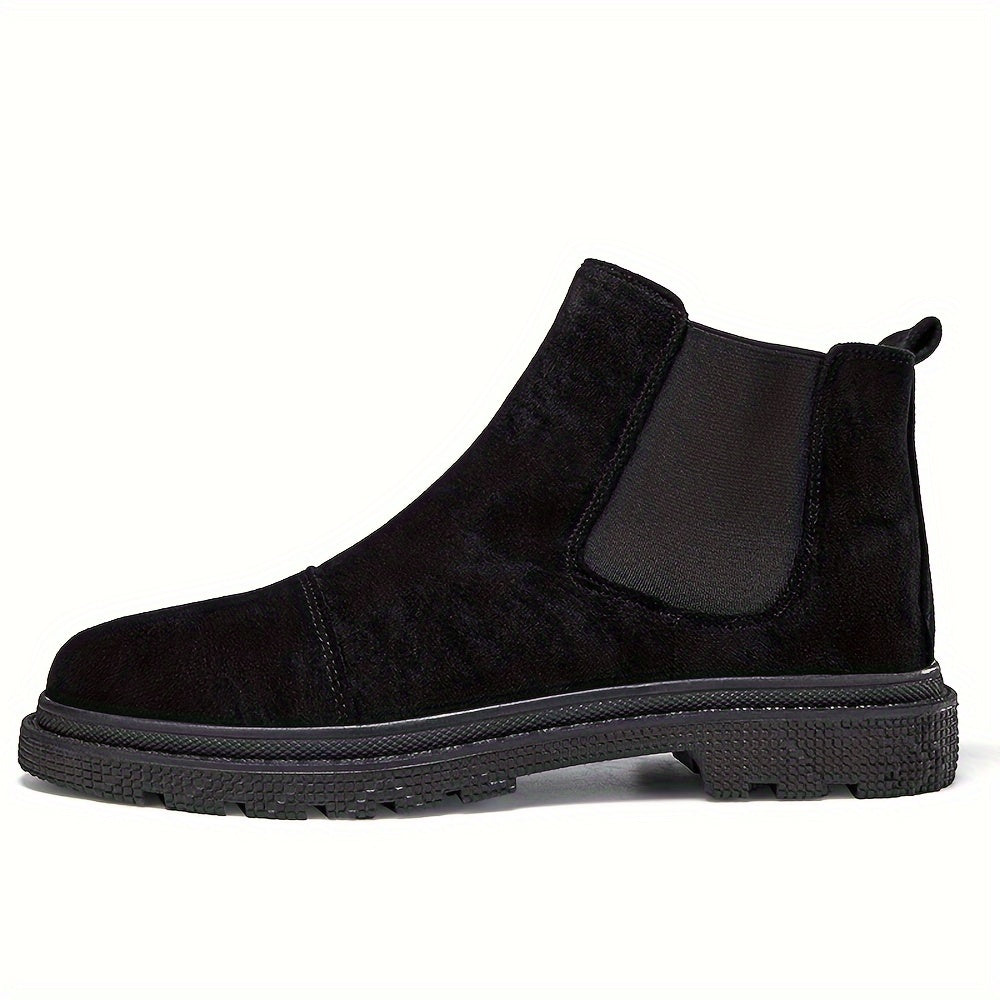 Men's Chelsea boots with solid color fabric, non-slip EVA sole for comfort and casual walking.