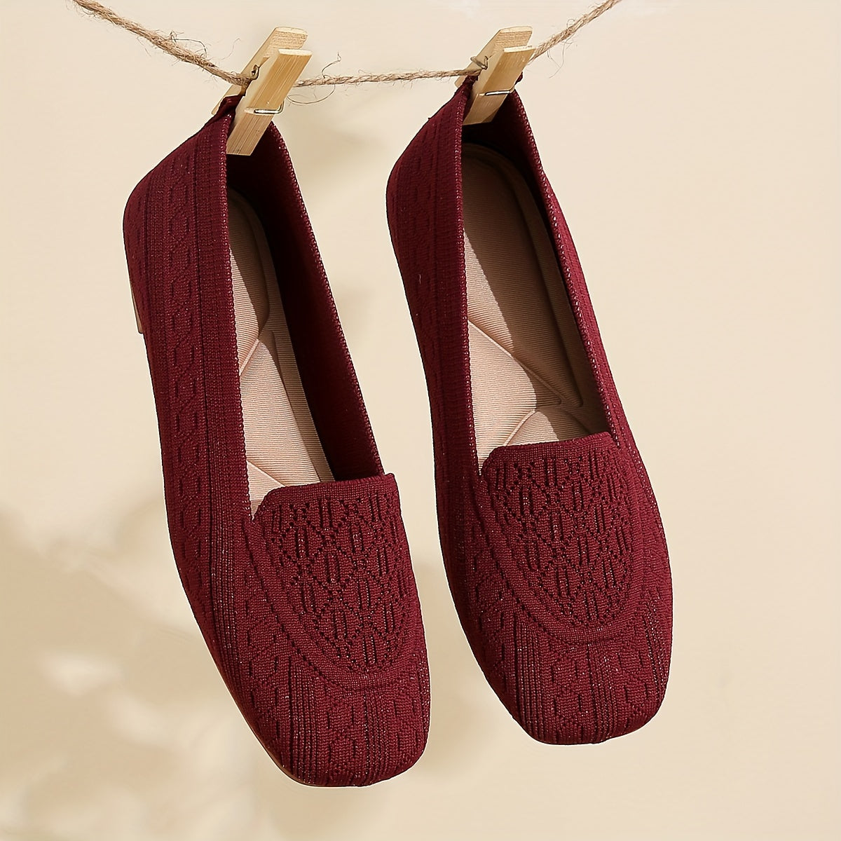 Breathable knit slip-on loafers with square toe, perfect for casual wear.