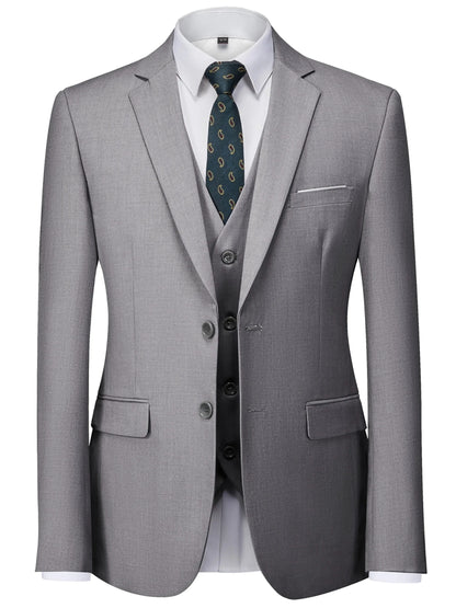 2024 Fashion New Men's Stretch Fabric Business 3pcs Set: Slim Fit Suit, Trousers, Waistcoat