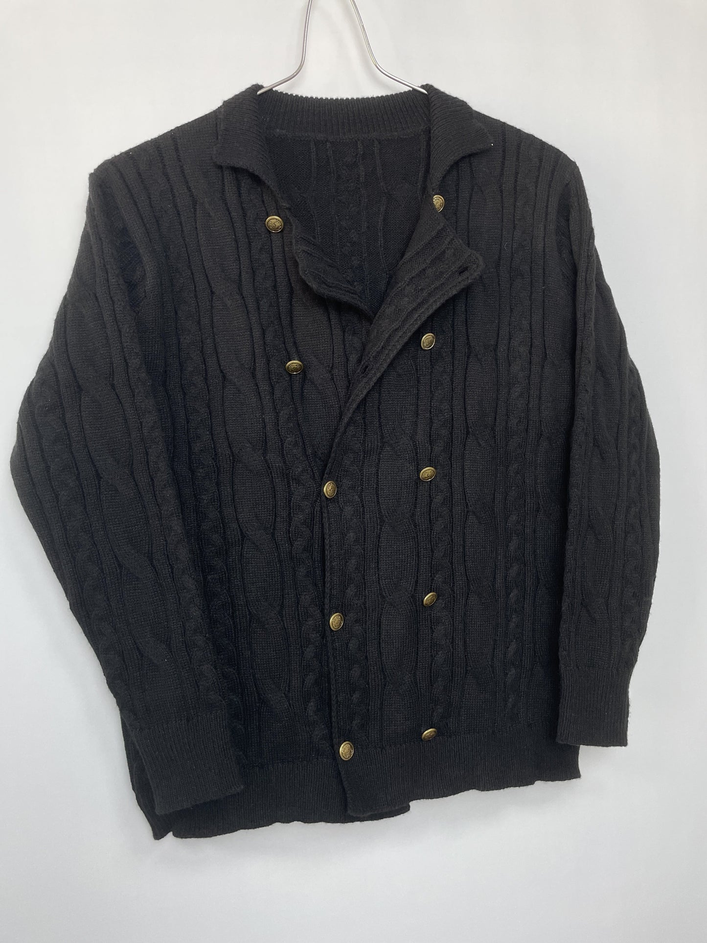 Double-breasted cable knit cardigan for plus-size men, perfect for fall and winter