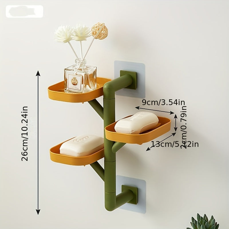 Rotating wall-mounted soap dish with drain - No-drill bathroom organizer for soap and accessories