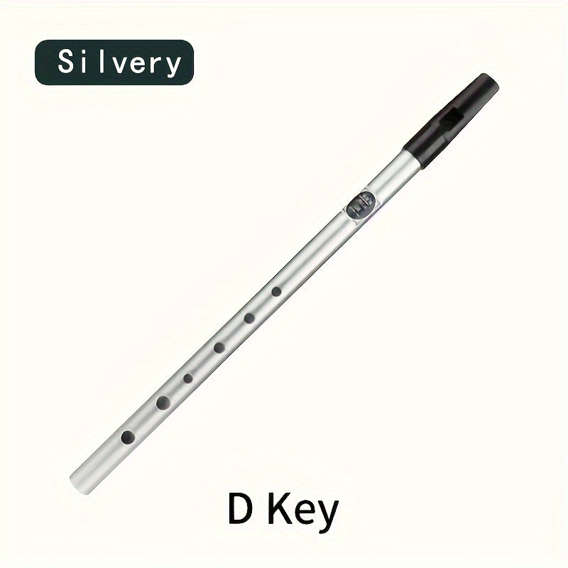 Beginner-friendly Irish tin whistle in C/D key, aluminum alloy with golden finish, straight vertical wind instrument.