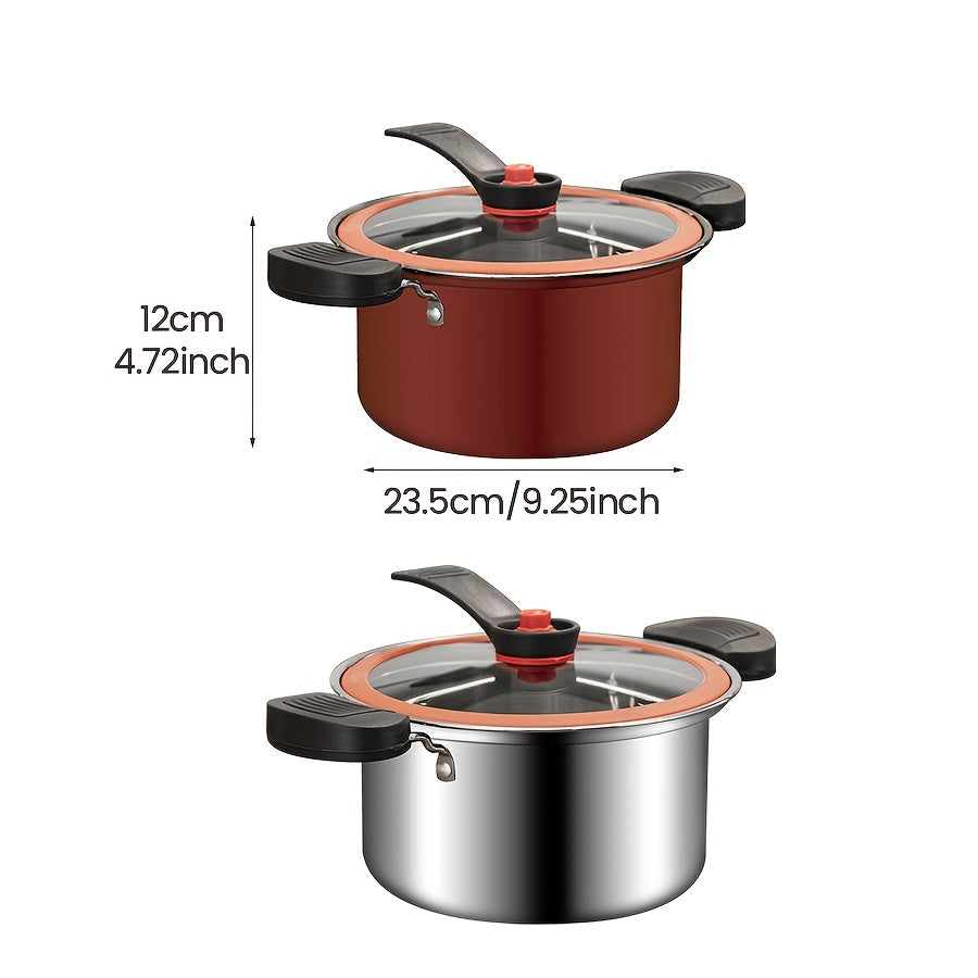 This set includes 2 pieces of Stainless Steel Quick Boiling Pots, each with a Lid for speedy soup preparation. The Double-Sided Locking Lid helps save time, while the vertical handle stays cool to the touch. Suitable for all cooktops, this pot conducts