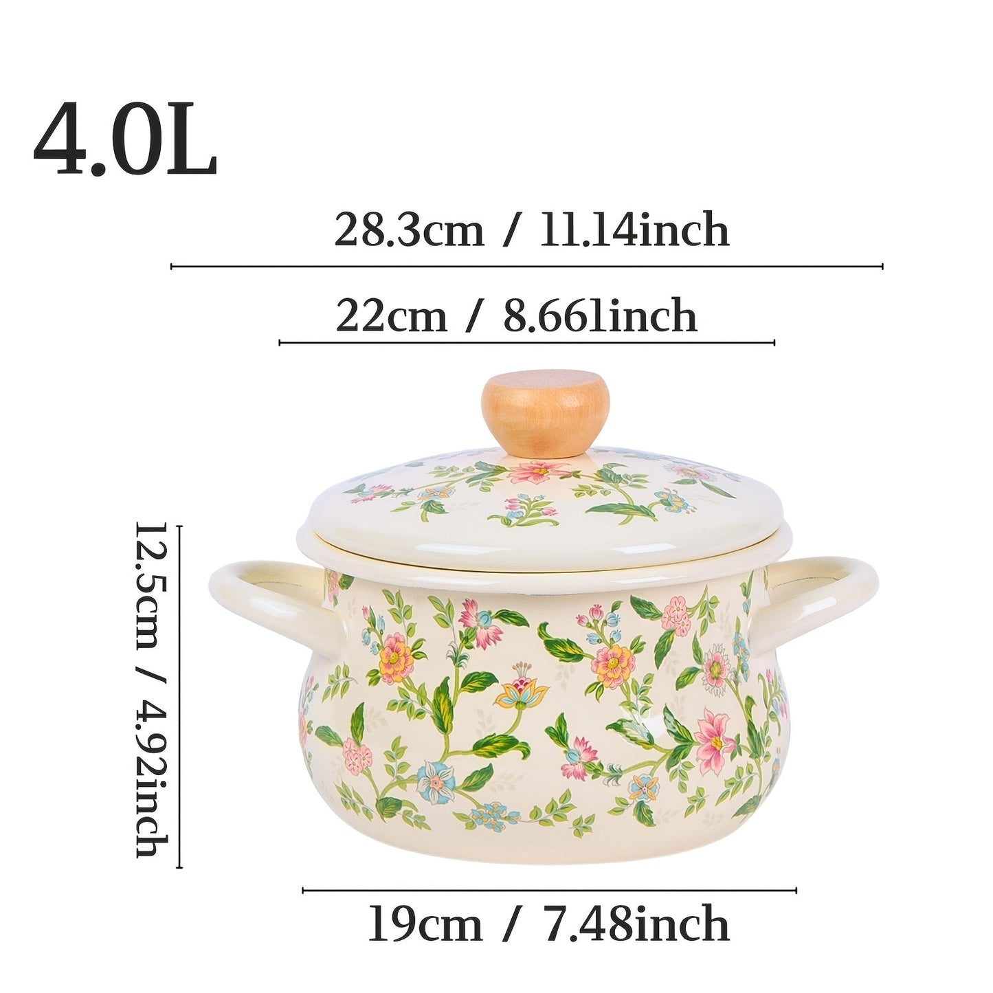 Floral Soup Pot with Enamel Finish and Rolled Edges - Perfect for both Open Fire and Induction Cooktops, Ideal for a Fresh Cooking Adventure