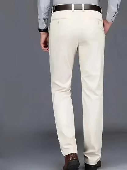 Men's solid dress pants, lightweight and comfortable with a regular fit and cuffed hems suitable for all seasons, ideal for business and casual wear.