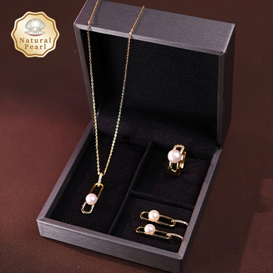 Gift the woman in your life with this exquisite 3-piece Freshwater Pearl Jewelry Set, featuring a necklace, earrings, and ring adorned with sparkling Cubic Zirconia accents. Beautifully packaged in a perfect gift box, this MUFAN set exudes elegance.