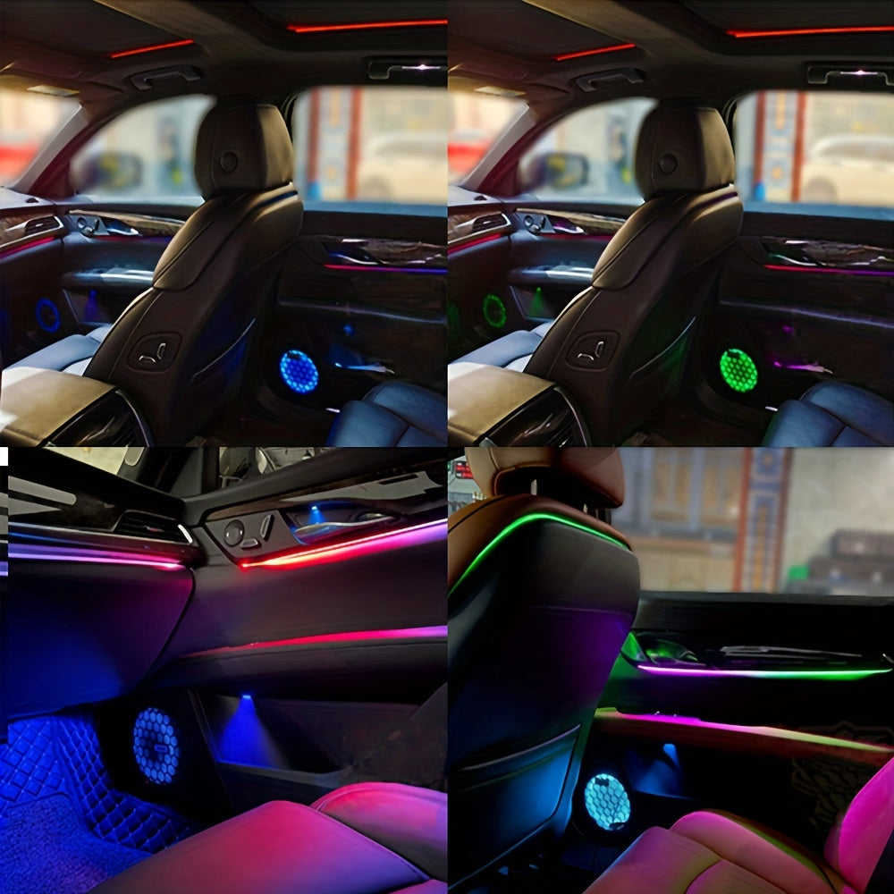 WRWD RGB Symphony LED Car Ambient Lights with App Control; Universal 12V interior decoration, multiple modes; Hard wiring, non-waterproof, no battery needed.