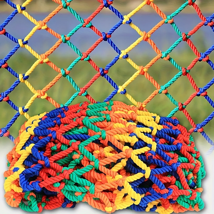 Durable and colorful knot rope netting for outdoor garden decoration and plant support, suitable for peas, beans, and animal protection.