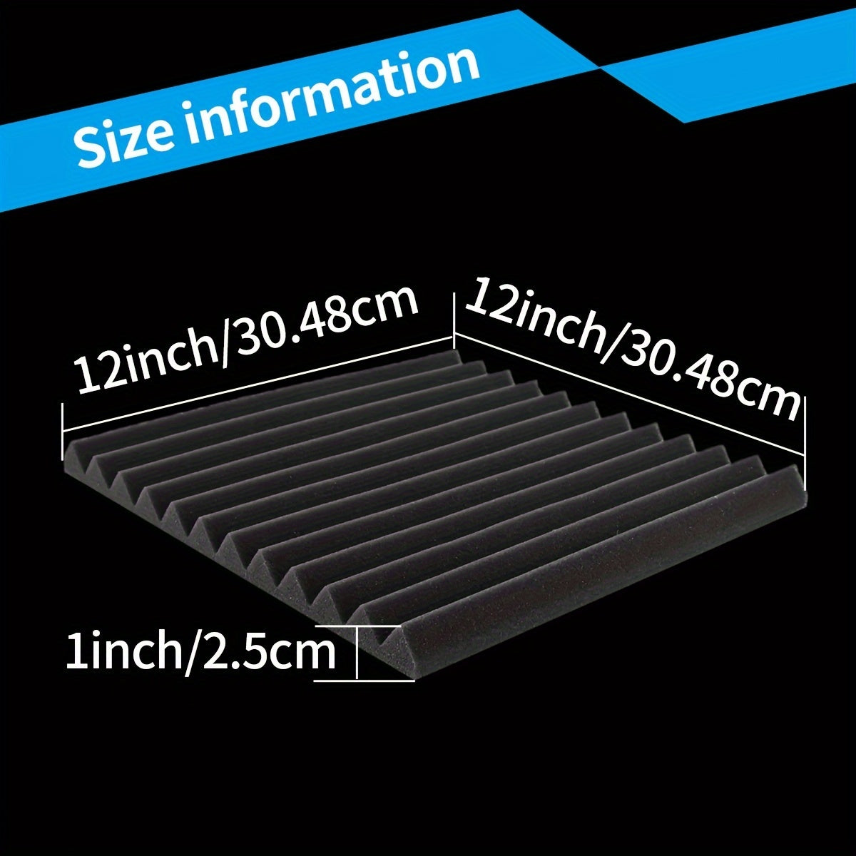 48pcs Acoustic Foam Panels, Fire Resistant Sound Proof Padding, 2.54cm×30.48cm×30.48cm, Ideal for Bedroom Studio Office, Black and Gray.