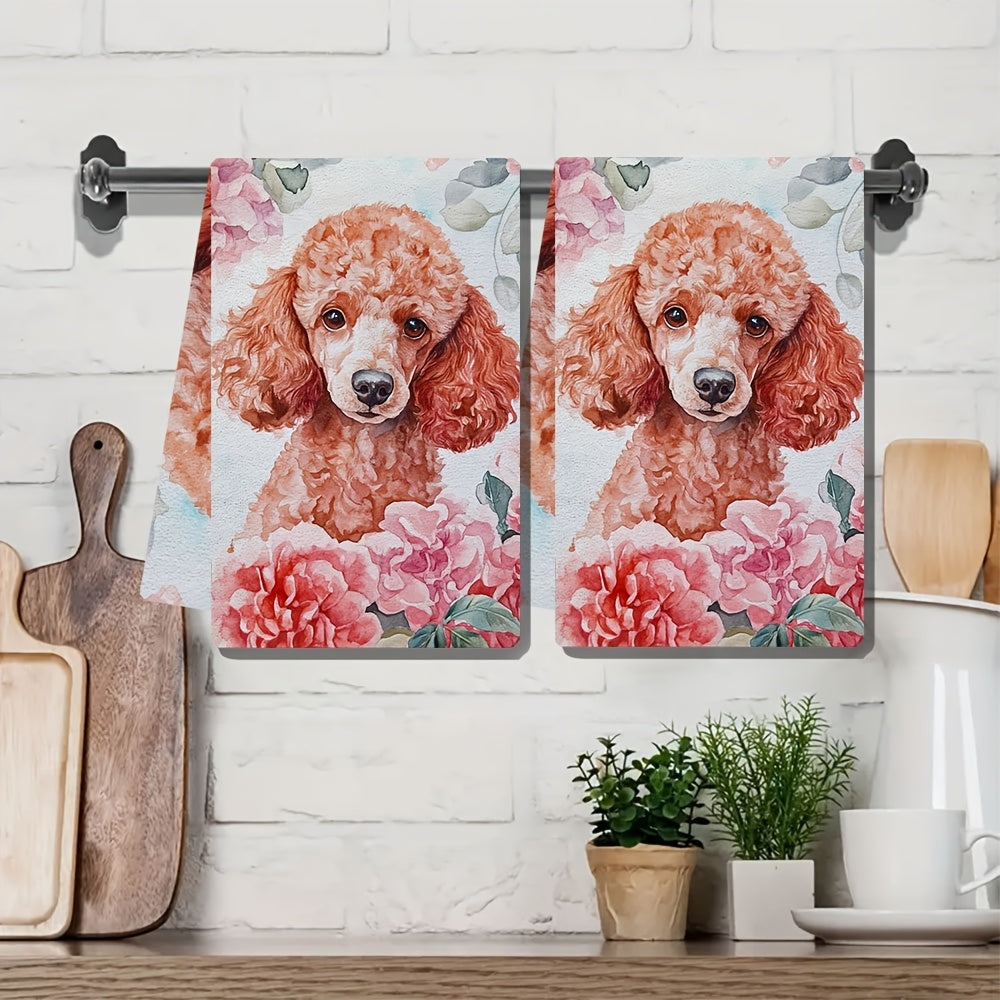 Valentine's Day Poodle Kitchen Towels Set of 2 - Super Absorbent Polyester Knit Fabric, Machine Washable, Contemporary Coastal Style, Measures 40.64x60.96 cm - Item Number 2KYSYS1217618, Dish Towels