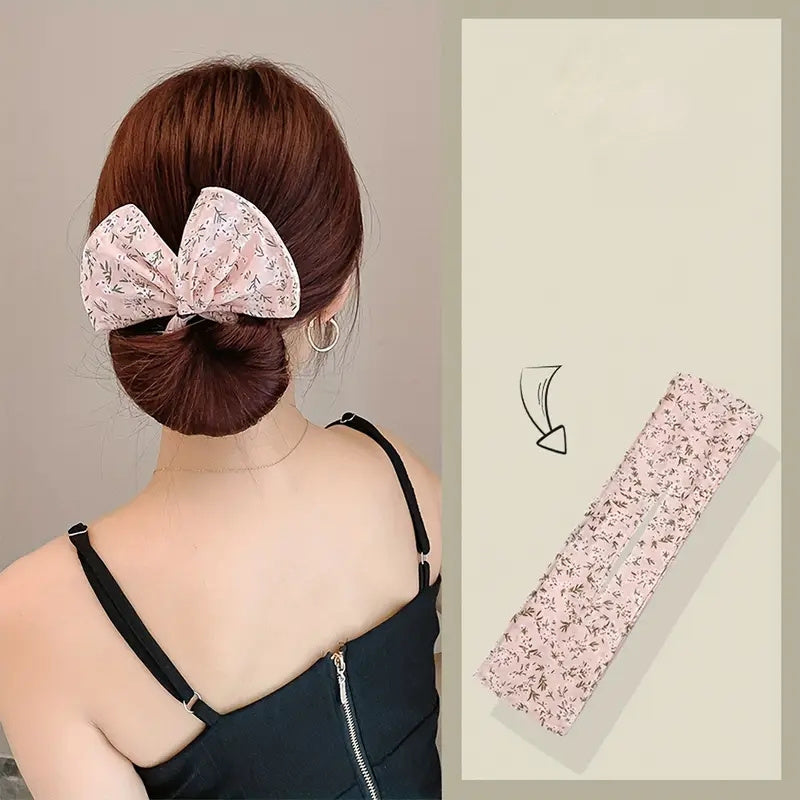 Bohemian bun maker headband with French curling iron for lazy hair styling. Made of polyester fiber with rotating twist reel for easy use. Bohemian hair accessory.