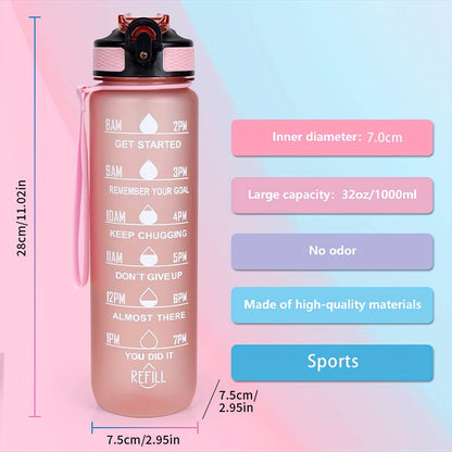 Leak-proof 32oz Gradient Water Bottle with Carry Strap for Hiking & Active Lifestyles, PVC-Free