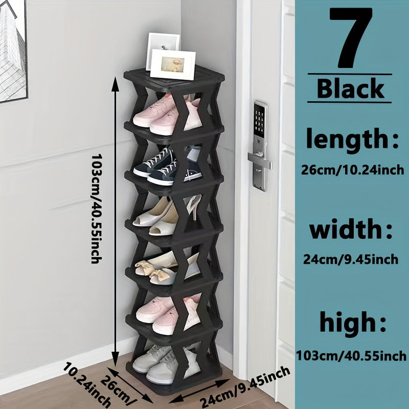 Black Space-Saving Vertical Shoe Rack with 1 Set - Multi-Layer Plastic Storage Organizer, Easy Assembly without Screws Needed, Floor Mount for Bedroom, Doorway, Living Room