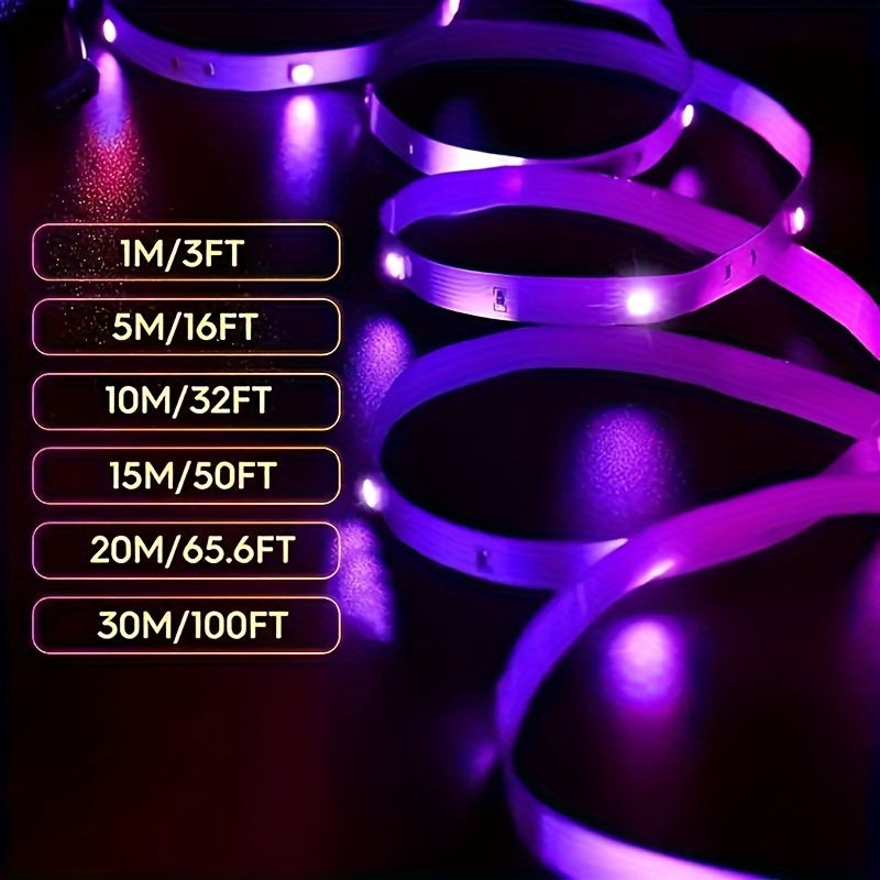 Intelligent RGB LED strip lights powered by USB, featuring music synchronization, app control, customizable modes, timer function - ideal for home decoration and creating a festive