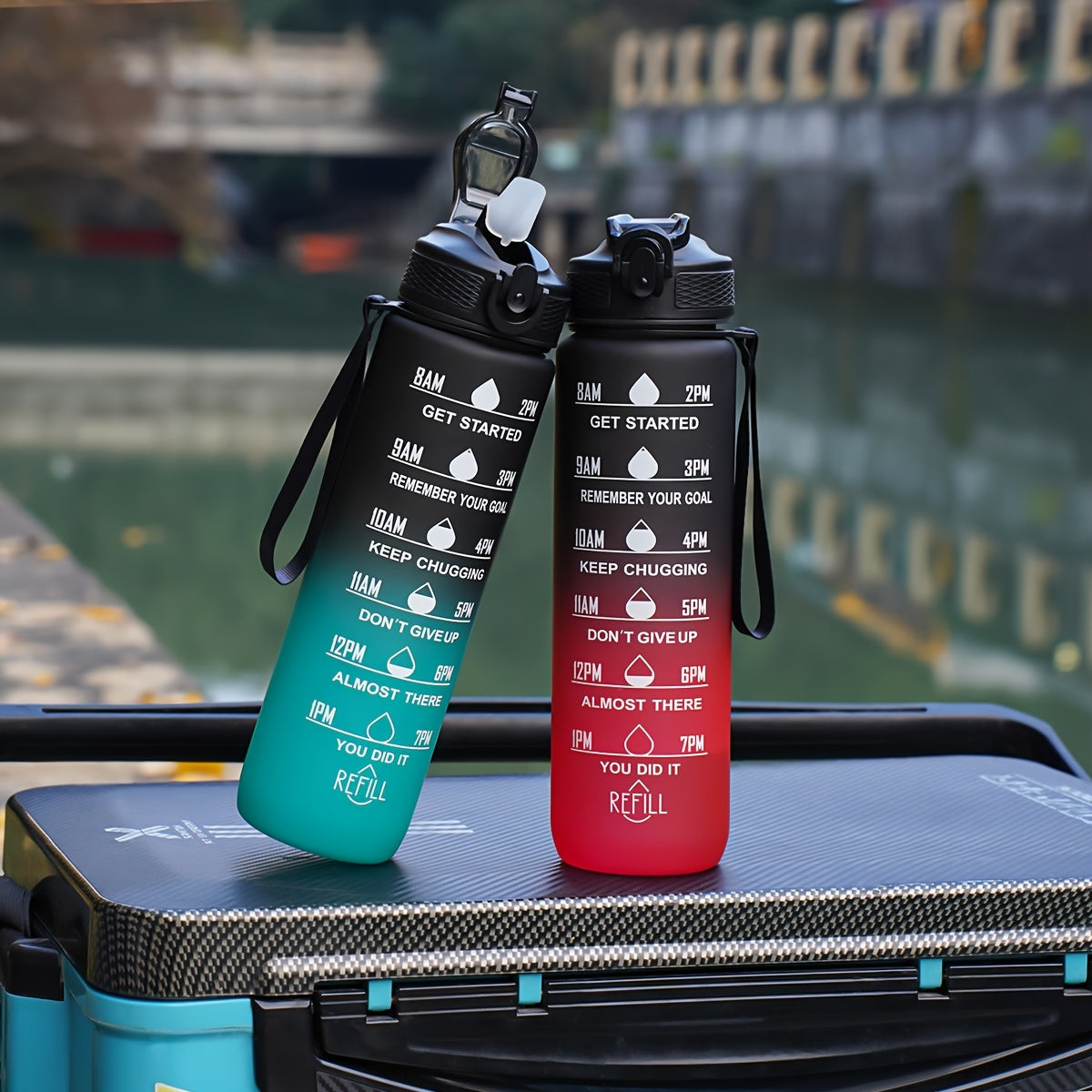 Leak-proof 32oz Gradient Water Bottle with Carry Strap for Hiking & Active Lifestyles, PVC-Free