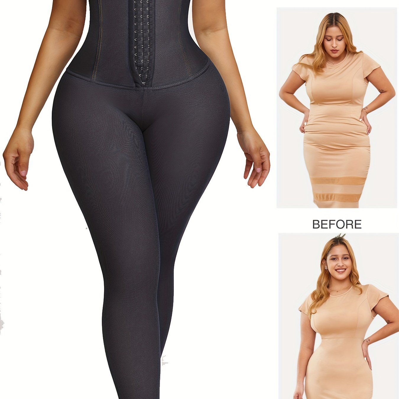 High-waist shapewear pants for women with tummy control and butt lifting features, slimming thigh support, made of stretchy polyester blend, hand washable.