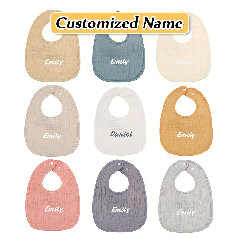 Set of four custom bibs with personalized names - made of soft, breathable, and highly absorbent material with adjustable snap closure. Perfect for newborns and makes a great gift for Christmas, New Year, or Halloween.