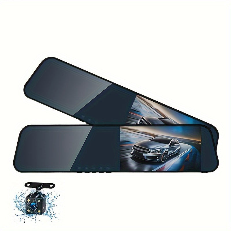 Baideluo HD Dash Cam with front 1080P and rear 480P dual recording, reverse imaging, wide-angle night vision, ultra-thin design, and four-light rear camera with strap.