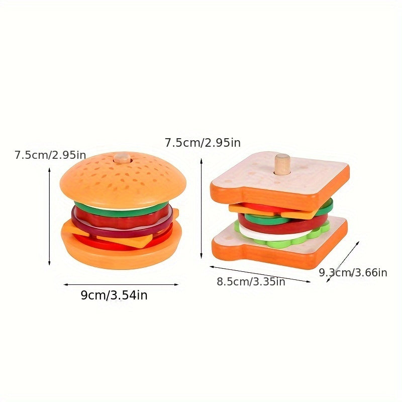 Children's Wooden Pretend Hamburger and Sandwich Set with Matching Props, Cutting Food, Kitchen Tools, Perfect for Kindergarten Family Toys, Ideal Gifts for Christmas, Halloween, and Thanksgiving