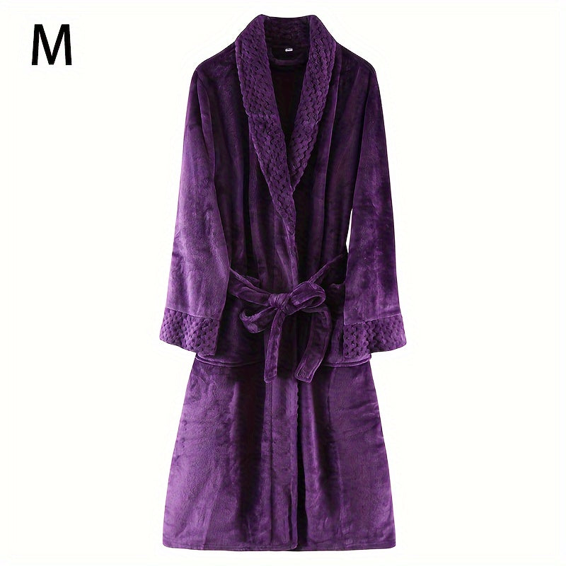 Thickened flannel bathrobe for autumn/winter, cozy unisex nightwear for home.