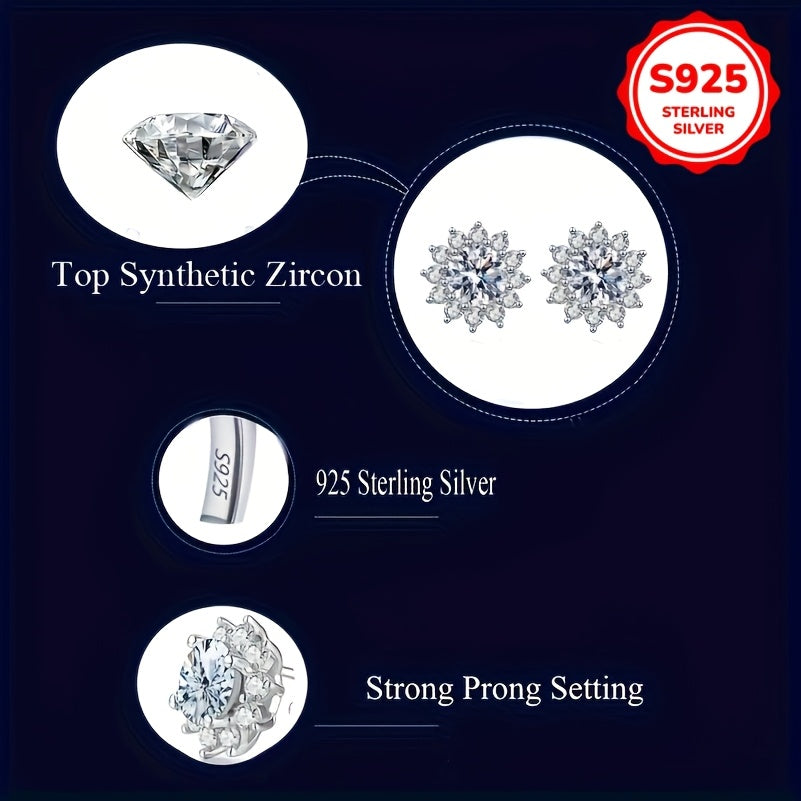 Beautiful 925 Sterling Silver Snowflake Stud Earrings, 2.76g Lightweight Hypoallergenic Sparkling White Cubic Zirconia, Romantic Design for Women - Ideal for Everyday, Valentine's Day & Wedding, 8mm Size, Gentle on the Skin