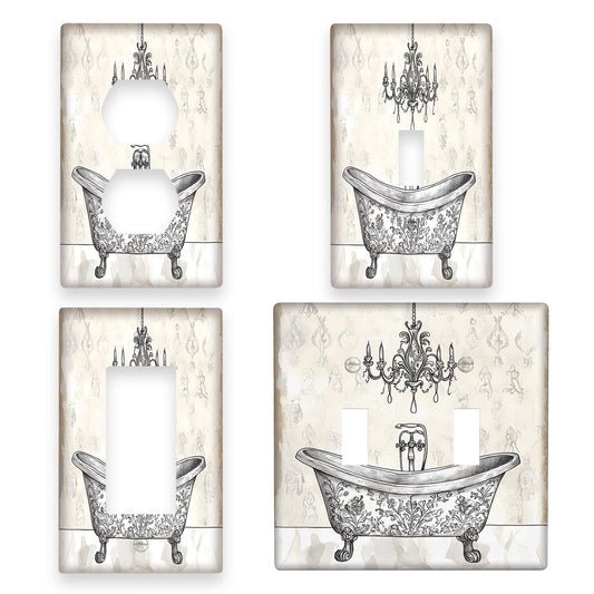 Vintage bathtub design light switch cover and decorative wooden wall plate for bathroom and bedroom. Easy to clean, no electricity or battery required.