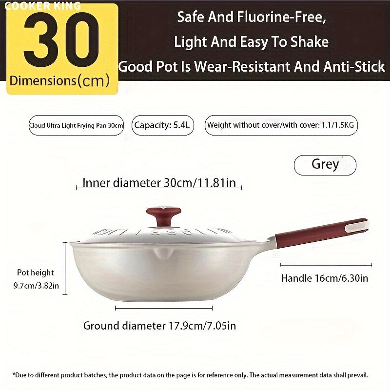 The Cooker King Nonstick Ceramic Saute Pan is available in 28, 30, and 32cm sizes. This healthy jumbo cooker is induction compatible and free of PFOA and PFAS. It comes with a lid and features a non-toxic, deep frying skillet design. The stay cool handle