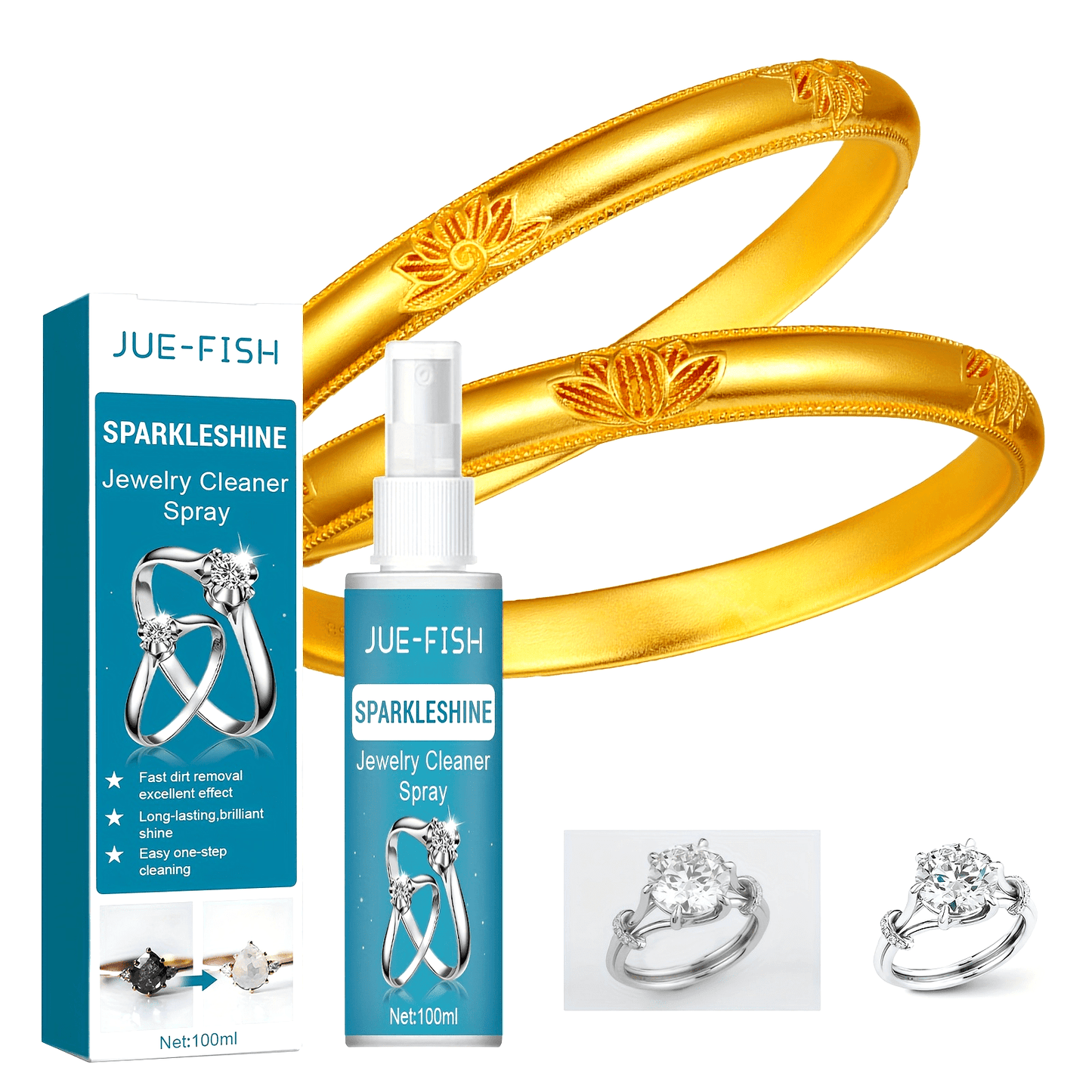 Effective Jewelry Cleaning Spray - Eliminates Stains & Tarnish on Gold, Silver, and Glass - Perfect for Household Cleaning