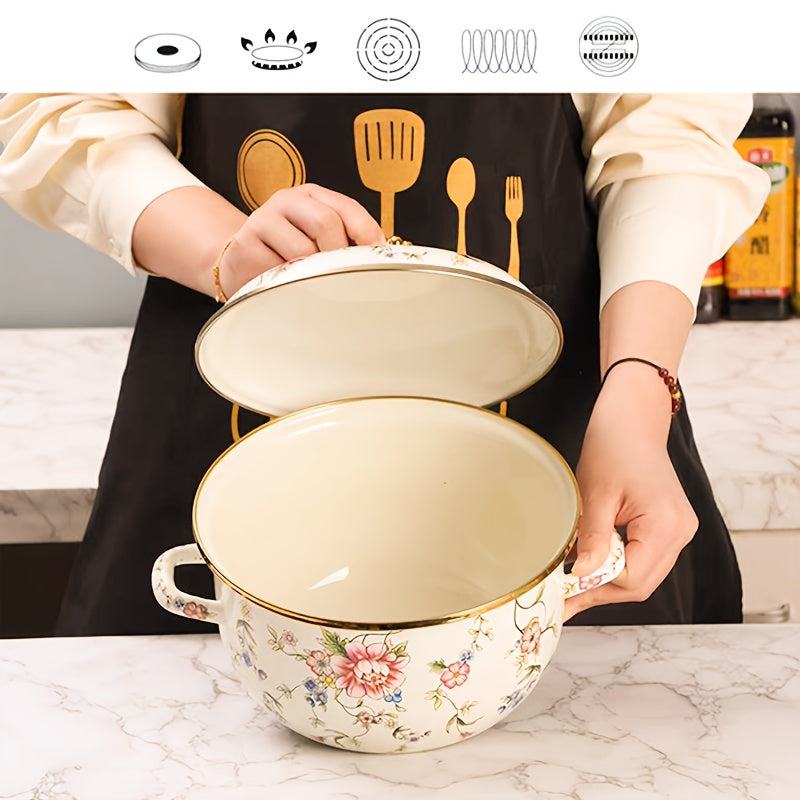 One-piece Enamel Thickened Double Ear Soup Pot, High-temperature Resistant Stew Pot suitable for Electric Stove, Gas Universal, and Kitchenware, Essential for Home Kitchens.