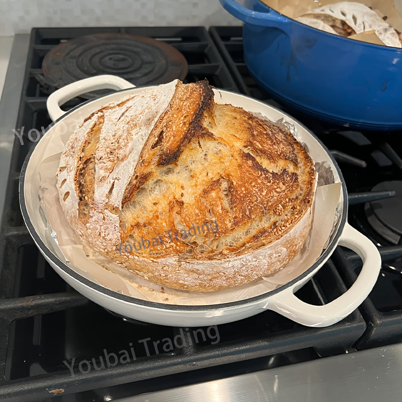 Teal/White Enamel Coated Cast Iron Bread Pan - Non-Stick Round Loaf Maker - Great for Baking Homemade Bread & Pastries - Perfect Kitchen Gift Option