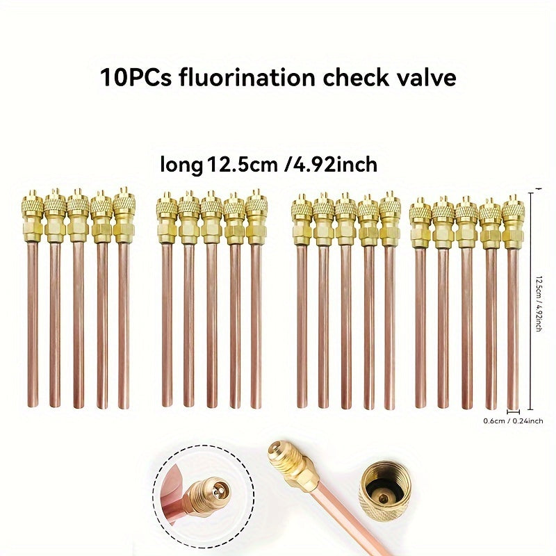 Refrigerator air conditioner fluorination check valve comes in packs of 10 or 20 pieces. This efficient and safe solution is ideal for filling refrigerants in household appliances. A must-have household gadget.