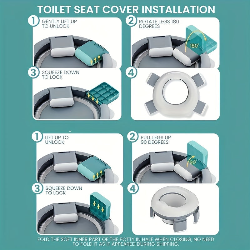 Convenient Portable Toilet Seat for Outdoor Travel and Potty Training - Includes Foldable Design and Disposable Bag Roll