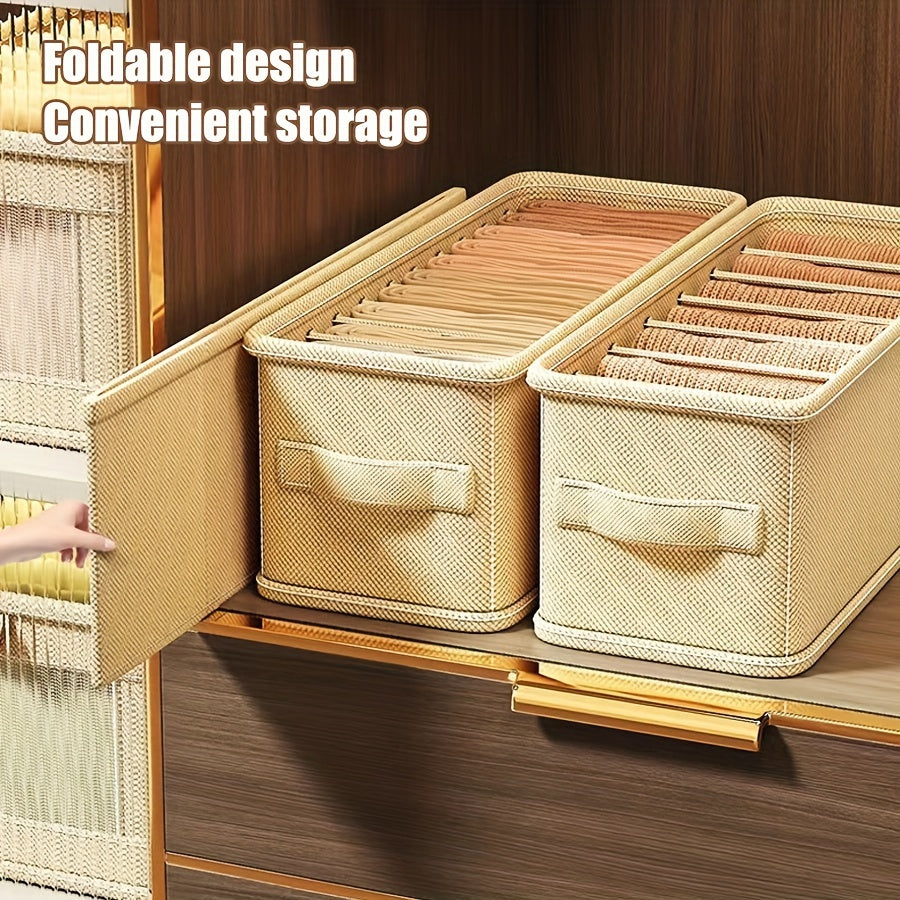 Organize your bras, socks, and accessories with this foldable fabric underwear organizer featuring dividers for drawer-style storage.