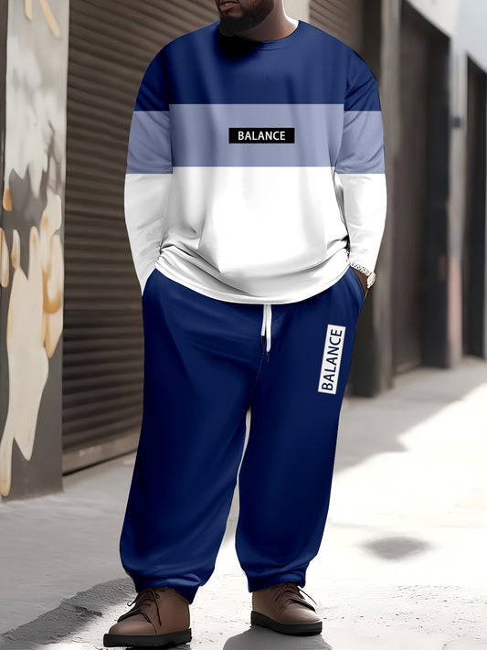 Men's Large Two-Piece Colorful Pattern Sweatshirt and Sweatpants Set for Autumn/Winter Sportswear.