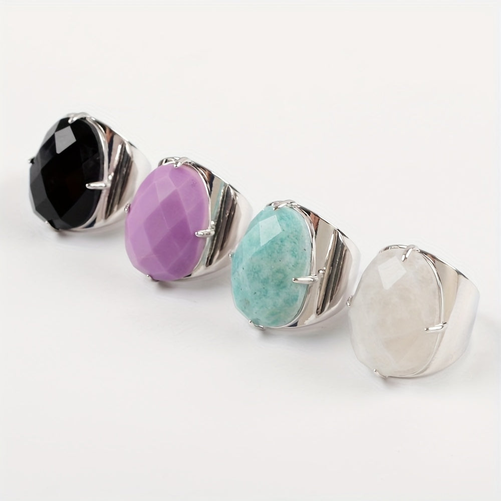 This versatile silver-plated ring features a natural gemstone in a stylish claw setting, perfect for daily wear or gifting. It's a timeless accessory suitable for any season, making it great for occasions like back to school, graduation, or Teacher's Day