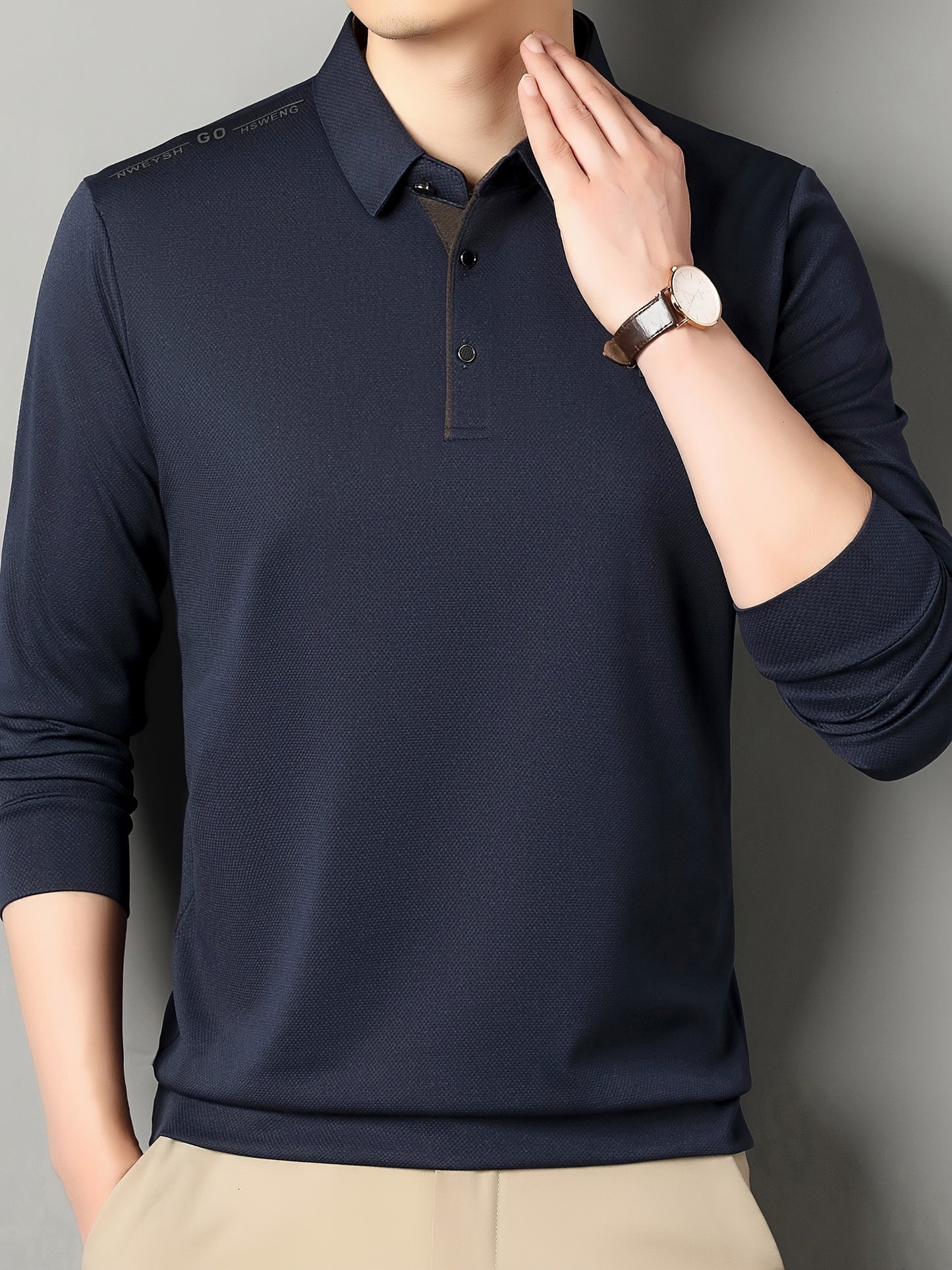 Men's breathable shirt with letter print, perfect for golf and outdoor activities. Made of polyester, features a button-up collar, regular fit, ideal for spring and fall.