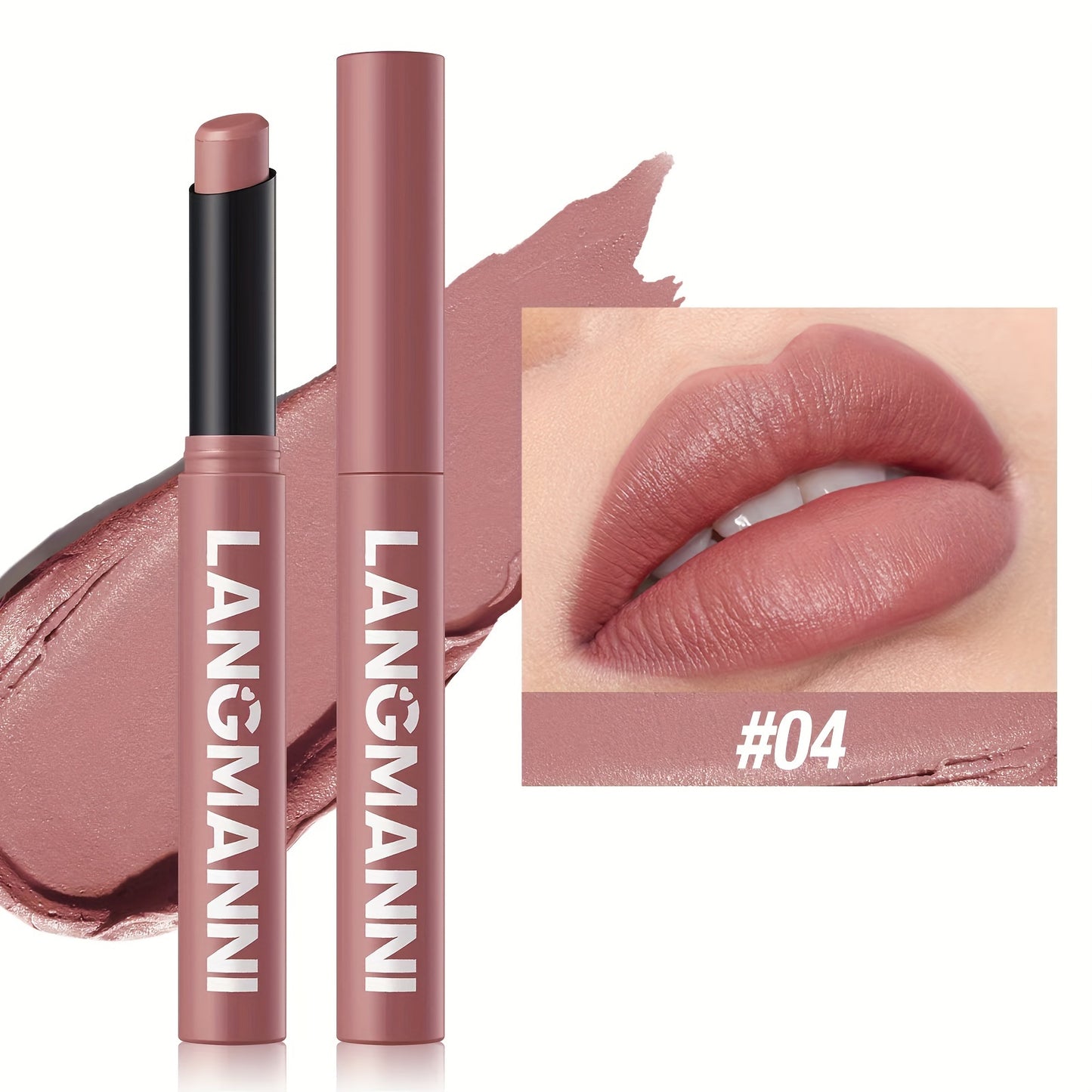 Matte lipstick in 12 shades for all skin tones in berry and mixed colors, long-lasting and vibrant.