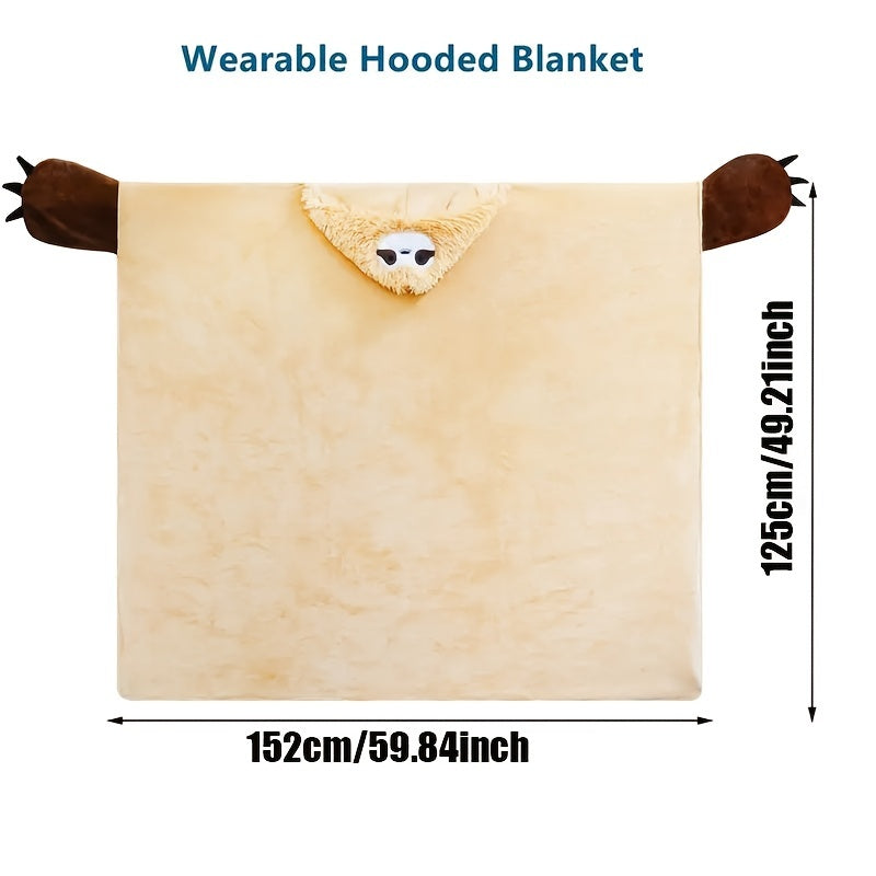 Soft and Fluffy Hooded Sloth Wearable Blanket for Women - Cozy with Large Pockets for Snuggling & Napping, Machine Washable, Made of Polyester, Size: 149.86x129.54 cm