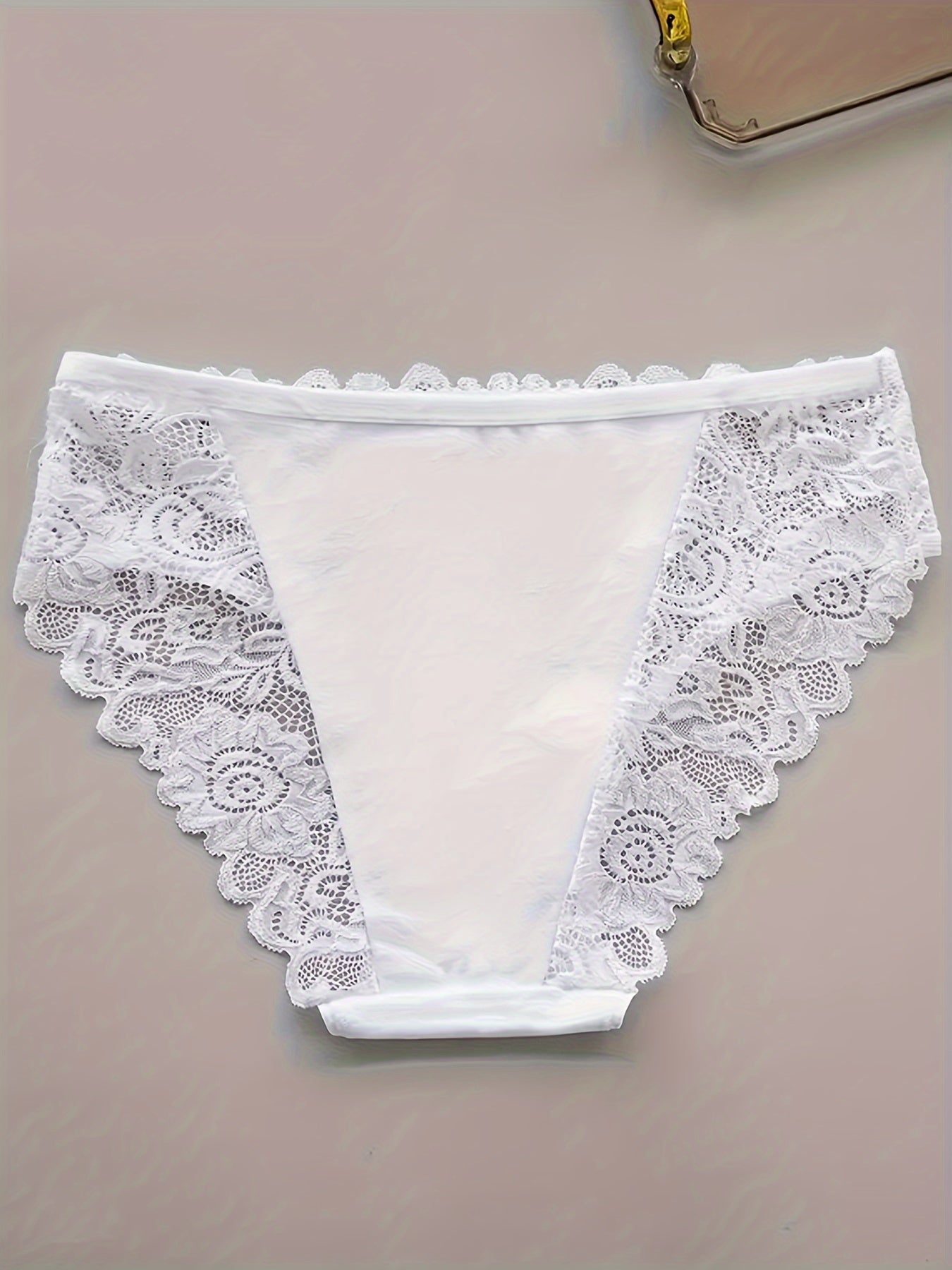 4-Pack Lace Trim Cotton Blend Briefs for Women, Breathable and Comfortable with Hollow-Out Design and Jacquard Pattern