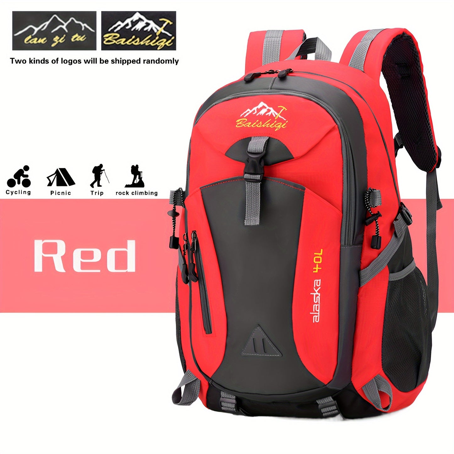 Sturdy polyester daypack for outdoor hiking with adjustable straps, water-resistant, lightweight, and stain-resistant. Suitable for travel, fitness, and leisure activities. Hand wash