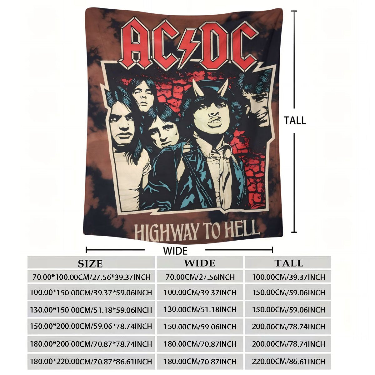 Stay warm and rock out with this AC/DC "Highway to Hell" flannel throw blanket! Featuring a cozy and allergy-friendly digital print with vibrant colors, this blanket is perfect for the bedroom, living room, or sofa. An ideal gift for music fans