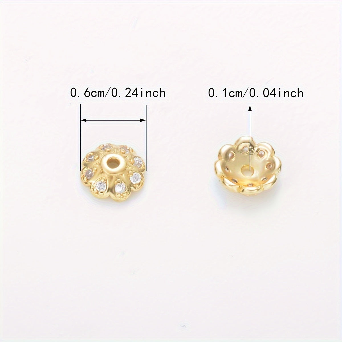 Brass Flower Bead Caps with Synthetic Cubic Zircons - Set of 20 pieces in a bag, including 10mm, 8mm, and 6mm sizes. Perfect for creating stunning jewelry pieces.