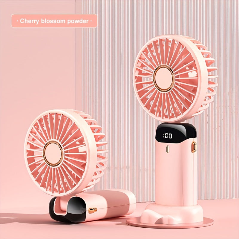 Small Portable Fan with USB Rechargeable Battery, 5 Speed Settings, Foldable Design, LED Display, Ideal for Bedroom, Travel, Camping, and School.