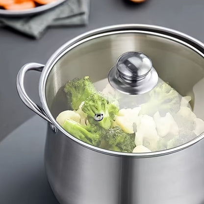 [Top Pick] High-Quality Stainless Steel Tall Soup Pot & Pan Set with Clear Glass Lid - Strong, Shiny Design for Home Cooking, Ideal for Soups & Stews